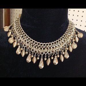 Vintage Antiqued Gold Fringe Bib Necklace Art Deco